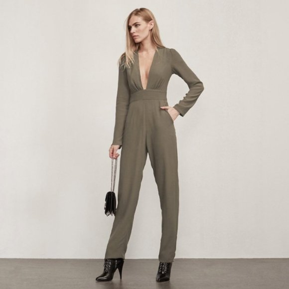 Reformation Mayhem Jumpsuit Army Green Size 2 - Picture 5 of 5